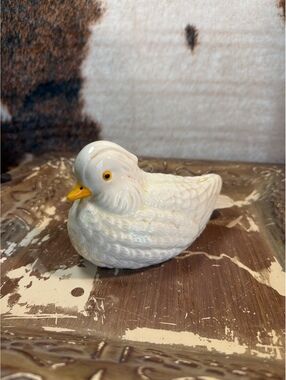 Vintage White Ceramic Duck Figurine with Yellow Beak